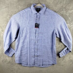 NWT Charles Tyrwhitt Linen Shirt Men's L Blue Classic Fit Long Sleeve Button Up